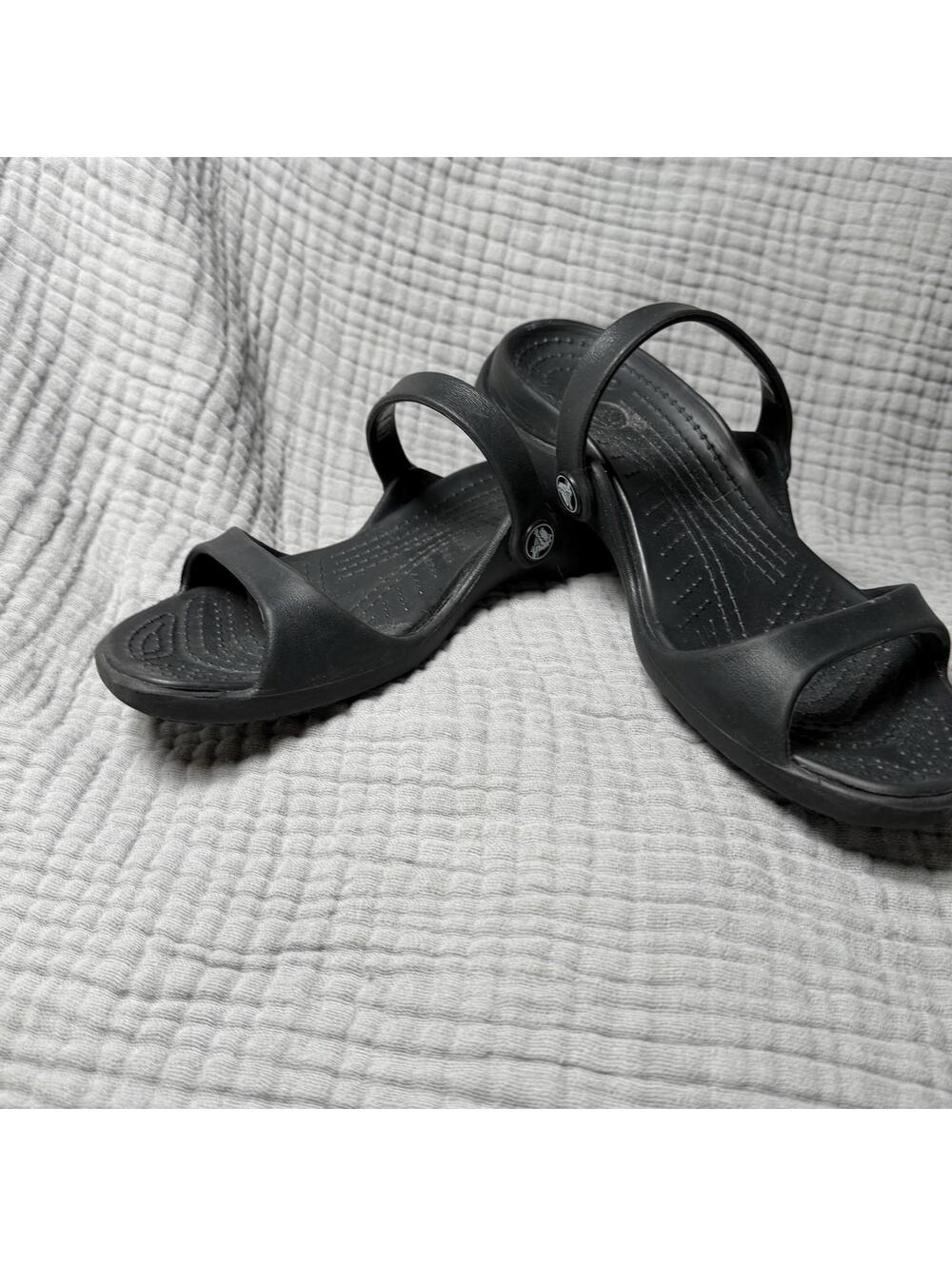 Crocs Patricia Womens Black Wedge Sandal Strappy Slip On Slides Sz 8 - Picture 7 of 9